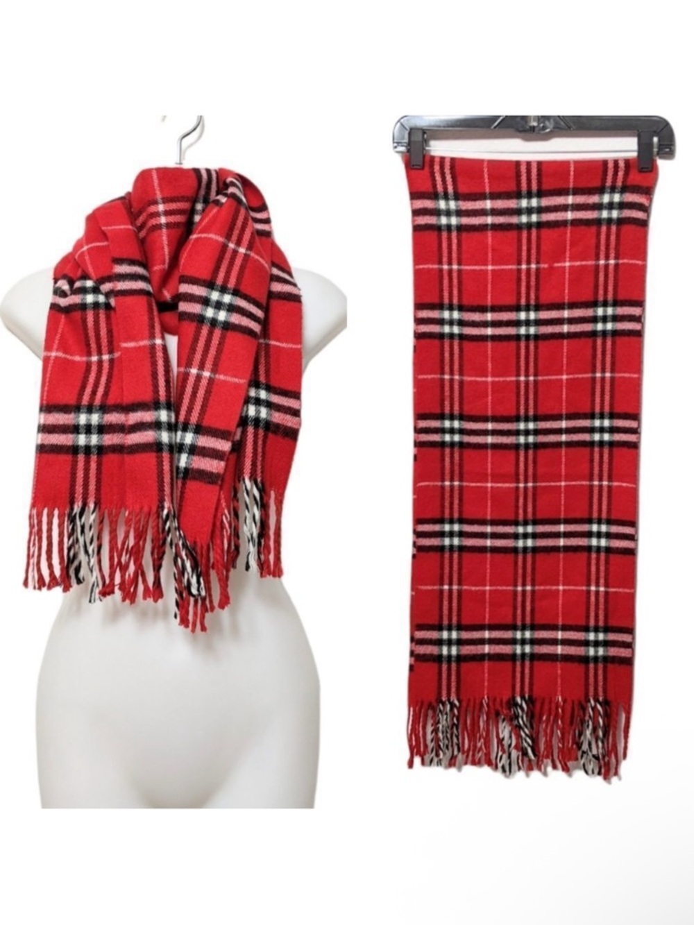 JOHNSMERE 100% Cashmere Plaid Fringe Scarf